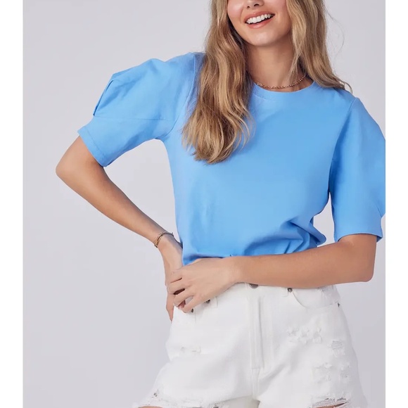 French Blue Puff Sleeves Tee - Picture 1 of 6